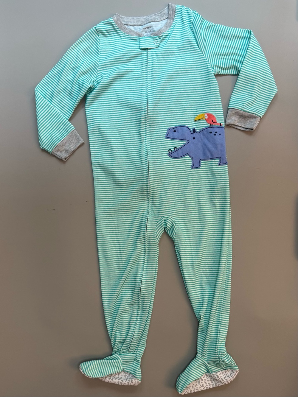 Carter's Turquoise Striped Hippo Footed One-Piece Pajamas